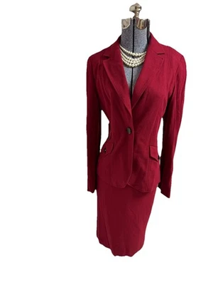 Traje Falda Talbots Talla 10 Conjunto de Dos Piezas De Colección Y2K Lana Asertiva Bolsillos Rojos Foto 1 de 4