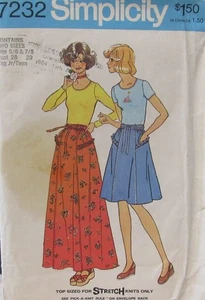 VTG 70s Simplicity 7232 Junior Teen 5/6 7/8 Aline Skirt T-Shirt Knit Top Pattern - Picture 1 of 2