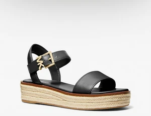 Michael Kors Richie Espadrille Sandalen Damen 9,5 schwarz Leder Plateau MK Logo - Bild 1 von 4