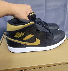 Nike Air Jordan 1 Mid Black Metallic Gold White DQ8426-071 sz 13 Men's - Picture 1 of 8