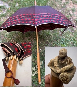 Ancien parapluie Japonais avec une house de sabre brodée - Picture 1 of 24