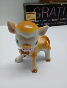 Vintage Anthropomorphic Ceramic 1950s Cow Calf Figurine Japan Kitsch - Picture 1 of 7