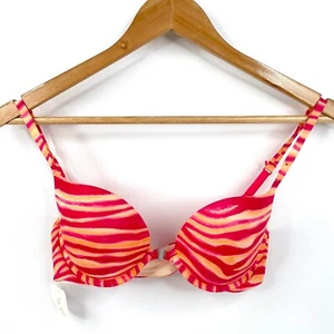 La Senza Soutien Gorge Bra Size 34B Red Orange Pink Zebra Stripe Rhinestone New - Picture 1 of 9