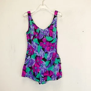 Vintage Maxine Of Hollywood Swimsuit Size 16W Swim Dress Padded Floral Grandma - Picture 1 of 12
