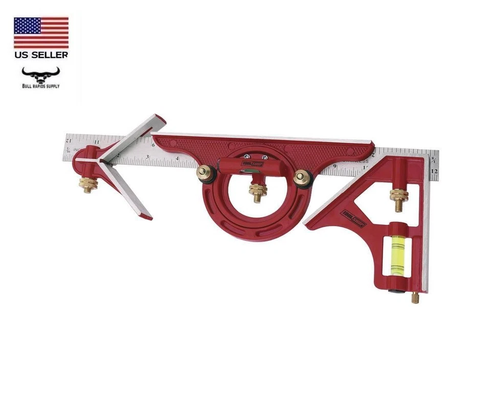 12英寸组合三方形带不锈钢标尺、量角器和中心头 — 第 1/4 张图片