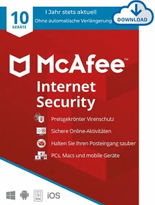 McAfee Internet Security| 10 Geräte| 1 Jahr|Download|Key schnell per eMail|ESD - Bild 1 von 4