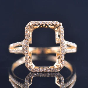 Emerald Cut 10x14MM Natural Diamond Engagement Ring Setting 14K Yellow Gold - Picture 1 of 7