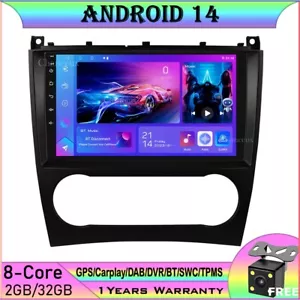 9"Android 14 Autoradio GPS SAT Navi WIFI For Mercedes C Class CLC W203 CLK W209 - Picture 1 of 14