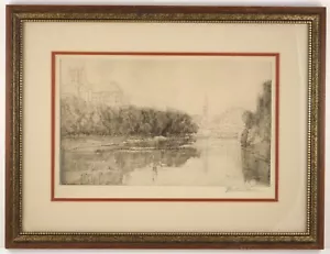 Original signiert Walter Hale Radierung 1908 (Blick auf den Dom vom Fluss) 15x20" - Bild 1 von 11