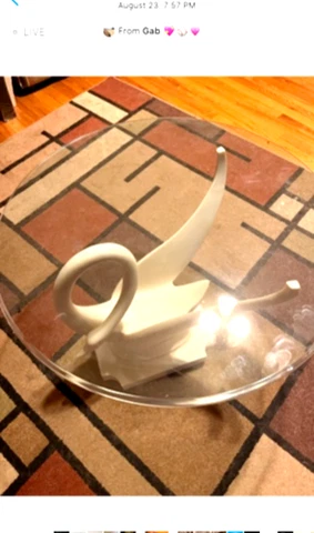 Swan Marble Bird Base Glass Top Coffee Table 19” Tall 26” Diameter MCM EUC Cover