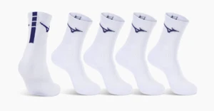 Mizuno Cushion Mid Crew Socks 5pcs Unisex Sportswear Casual Sock White Navy NWT - Picture 1 of 1