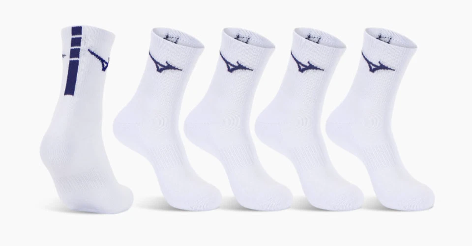 Calcetines Mizuno Cojín Medio Crew 5 piezas Unisex Ropa Deportiva Calcetín Informal Blanco Azul Marino Nuevos con Etiquetas Foto 1 de 1