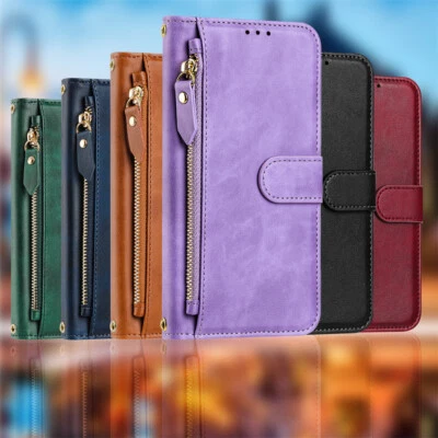 Phone Cover for iPhone 15 Plus 16 14 13 12 11 15 8 Retro Zip Leather Wallet Case - Image 1 of 4