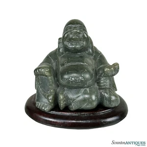 Vintage Chinese Olive Jade Happy Buddha Carved Sculpture - Picture 1 of 8