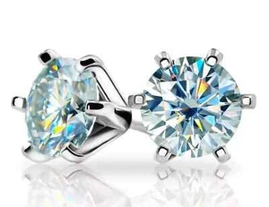 2.Ct Certified Round Cut White Natural Diamond Solitaire 14K White Gold Stud - Picture 1 of 6
