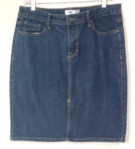 Denim Skirt Old Navy Womens Size 10 Knee Length Blue Drk Wash Front Slit Pockets - Picture 1 of 5