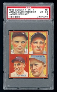 1935 Goudey 8I Joe Vosmik Bill Knickerbocker Mel Harder Lefty Stewart PSA 4 Card - Imagen 1 de 2