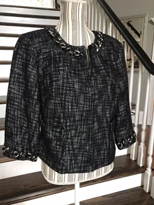 Neu mit Etikett East 5th Damen grau schwarz Tweed Karriere Jacke Blazer gefüttert, Größe Large - Bild 1 von 12