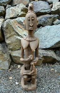 Antigua estatua de maternidad madre e hijo tribu dogón africana figura de madera, Malí - Imagen 1 de 8