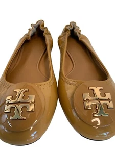Tory Burch Camel Patent Leather Ballet Flats EU 38 US 7.5 / 8 Shoes Logo 8967 - Picture 1 of 8