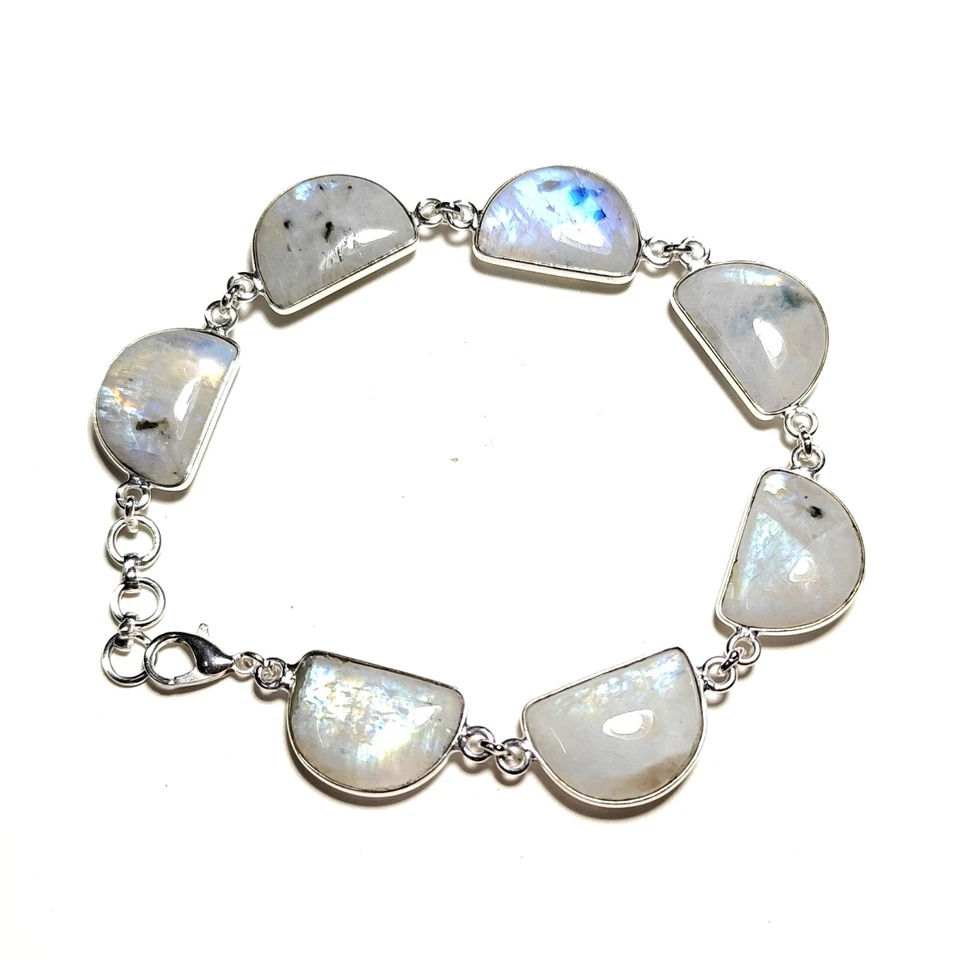 Brazalete enchapado en plata de latón hecho a mano con piedras preciosas de luna arco iris Foto 1 de 1