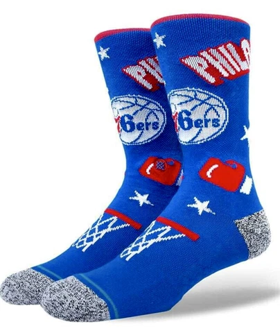 STANCE NBA 76ers Landmark Royal Blue White Red Casual Crew Socks Mens Sz L 9-13 Cover