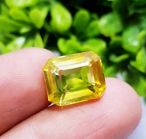 10.30 Ct Yellow Sapphire Sapphire Emerald Shape Jewelry making Loose Gemstone - Picture 1 of 7