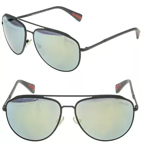 PRADA LINEA ROSSA 55R Rubber Gray Green Mirrored Sport Aviator Sunglasses PS55RS - Picture 1 of 8
