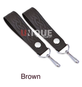 Brandneu Paar braune Leder Uni Kilt Sporran Strapshaken. - Bild 1 von 2