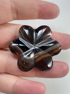 Antique Victorian Hand Carved Flower Star Scottish Banded Agate Brooch Pin 1.6" - Picture 1 of 7