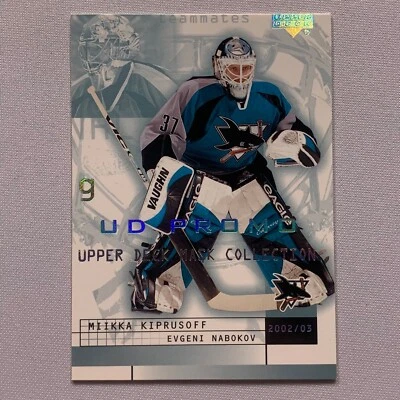 Miikka Kiprusoff Evgeni Nabokov 2002-03 Upper Deck Mask Collection Promo MISCUT - Image 1 of 2