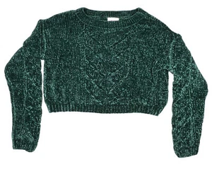 Bongo Junior's Cropped Velvet Yarn Sweater Green Size Large Y2K - Picture 1 of 6