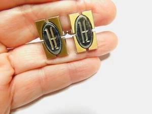 Eslabones de puño en H con monograma de metal mixto negro esmalte Hickock firmados vintage - Imagen 1 de 4