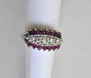 Vtg. 14K white gold ruby and diamond ring - Picture 1 of 10