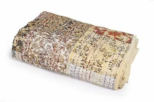 New Silk Biege Kantha Quilt Patola Patchwork Bedsheet Bohemian Gudari Twin/ King - Picture 1 of 4