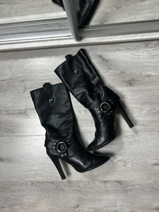 Dolce Gabbana Botas de Tacón Alto de Cuero Negro Estilo D&G Y2K Talla 37,5 - Imagen 1 de 24