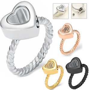 Glass Heart Urn Locket Stainless Steel Twisted Rope Ring For Ashes Jewellery - Picture 1 of 12