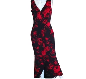 Sweet Storm Women Hi-Low Red Floral V-Neck Sleeveless Dress M Stretchy - Picture 1 of 9