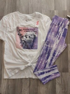 NWT Justice Girls Outfit Gem Koala Top / Tie Dye Leggings Size 7 (14) - Picture 1 of 2