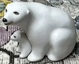 POD Pottery Maine White Polar Bear Mom & Baby Cub Studio Art Pottery Figure - Picture 1 of 7