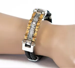 JJB048 Bracciale Uomo Acciaio Inox Placcato Oro Nero con Zirconi Cubici - Foto 1 di 9