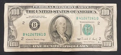 Series 1988 US One Hundred Dollar Bill $100 New York ~ B 41267261 D - Image 1 of 2