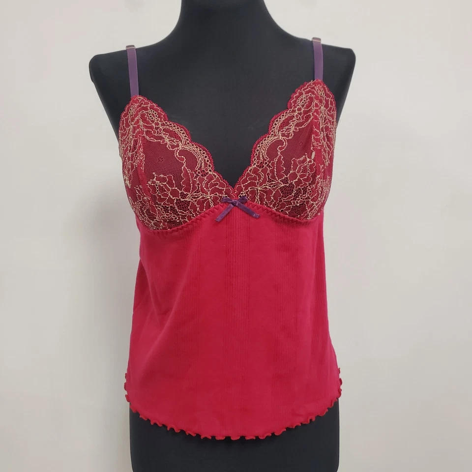 Babydoll Cami Vintage DNKY Mujer Y2K Talla L Rojo Encaje Preppy Delicada Coqueta Foto 1 de 4