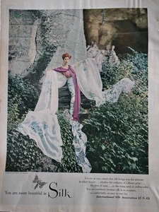 1957 International Silk Association Damen Abendkleid Vintage Mode Werbung  - Bild 1 von 1