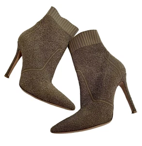 Gianvito Rossi Fiona Boucle Knit Sock Boots in Mushroom - Picture 1 of 6