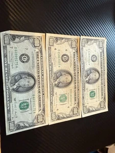 3 (three) Series 1990 $100 One Hundred Dollar Bills Small Head Old Style RARE - Picture 1 of 7