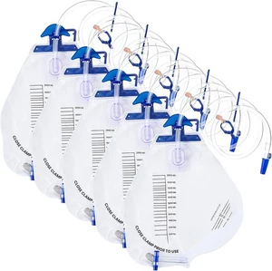 5 Pcs 2000ml Catheter Bags, Urinary Drainage Bag with Anti Reflux Chamber, Hook - Picture 1 of 3