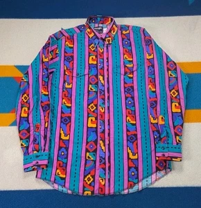 Vintage Wrangler Brushpopper Western Cowboy Shirt Aztec Southwestern Size 17-35 - Picture 1 of 5