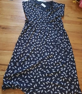 Loft Bee Side Tie Midi Dress Womens Medium Blue Short Sleeve NWT Oversized - Picture 1 of 10