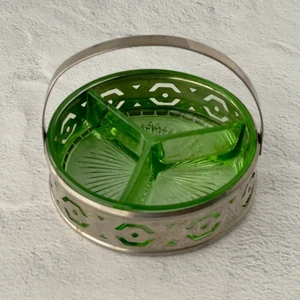 Depression Glas Relish/Bonboniere Chrom Korb (UV Reaktiv) - Bild 1 von 10